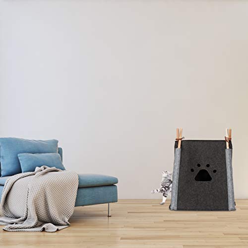Relaxdays Hondentent, kleine huisdiertipi voor honden en katten, van vilt en hout, met kussen, 70,5 x 59,5 x 59 cm… - Afbeelding 7