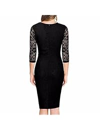 Samtree Vestido de mujer con cuello en V 3 4 mangas encaje floral cóctel fiesta de trabajo volantes