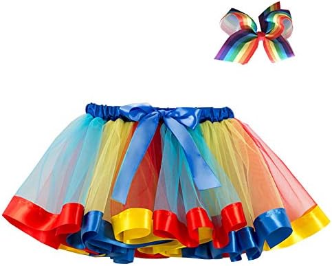 AOVCLKID Unicorn Costumes Little Girls Layered Ballet Tulle Rainbow Tutu Skirt with Colorful Hair Bows