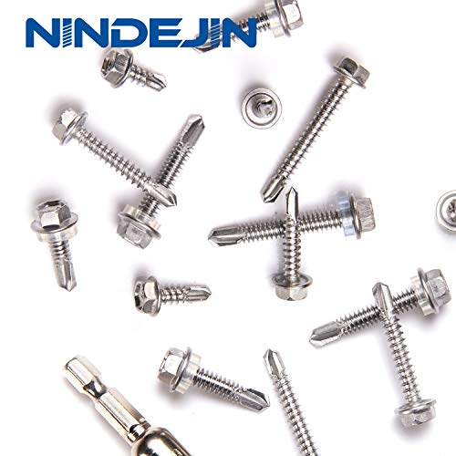 NINDEJIN M4.8 M5.5 Self Drilling Screws Assortment Kit Hex Washer Head Screws & Hex Socket Spanner, 410 Stainless Steel, 286pcs - Thumbnail 4