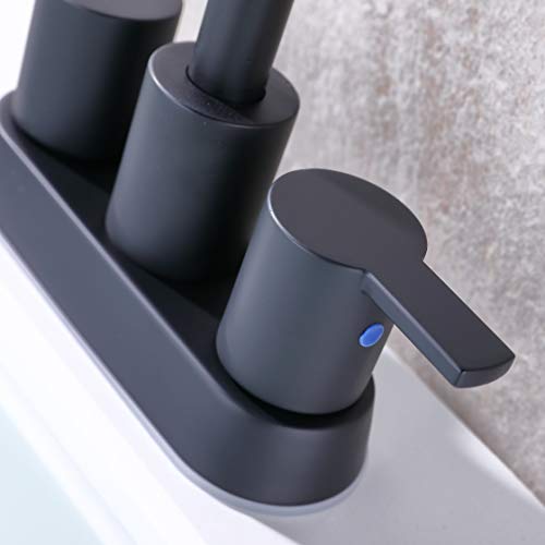 RKF Swivel Spout Two-handle Centerset bathroom faucet Lavatory faucet with pop-up drain with overflow and CUPC water supply lines,Matte Black,BF015-9-MB