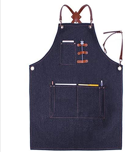 Sushiyi Work Apron - Adjustable Cross-Back Straps with Mulit-Tool Pockets - Barista BBQ Grill Gardener Restaurant Cross Back Straps Aprons (Blue)