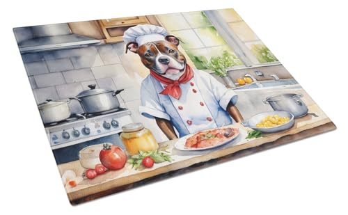 Caroline's Treasures DAC6330LCB Staffordshire Bull Terrier The Chef Glass Cutti…