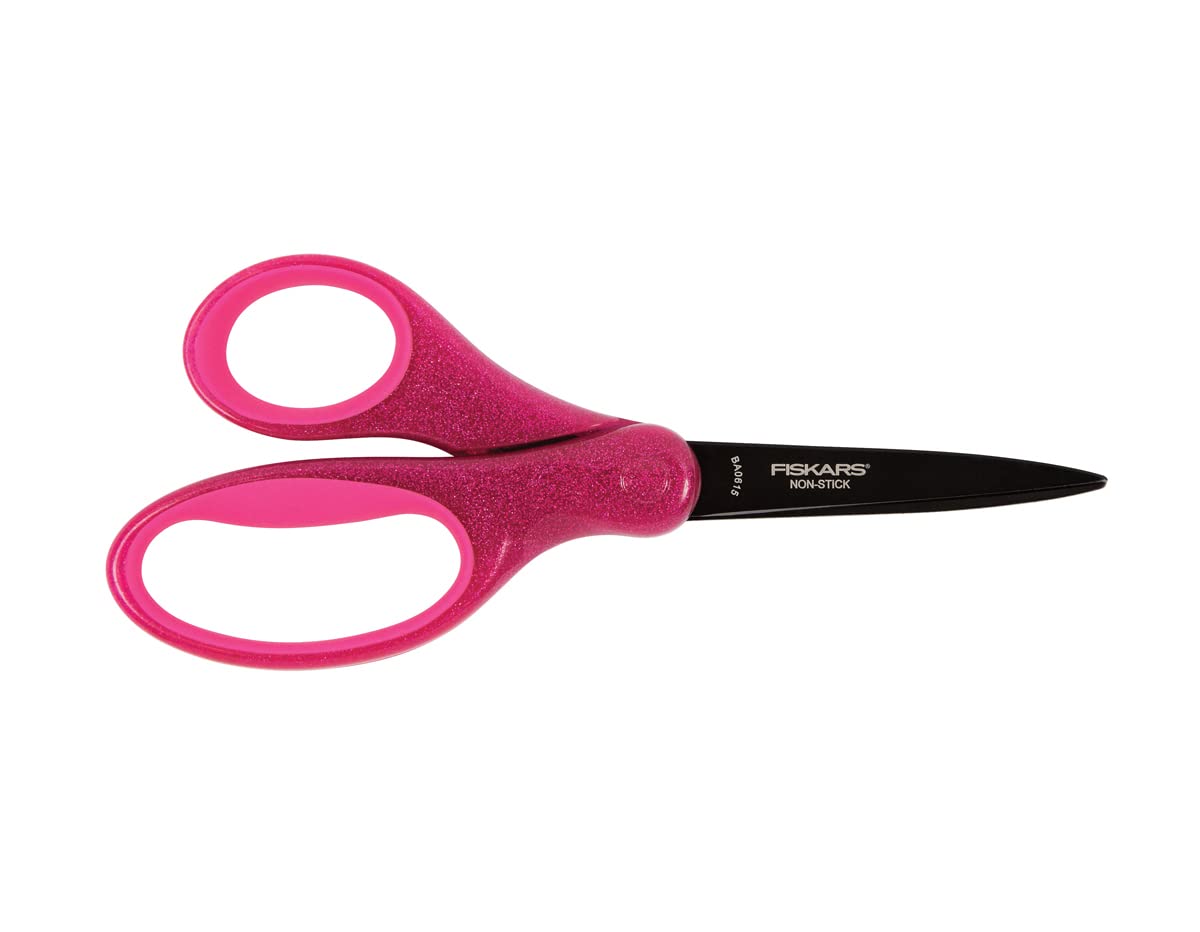 Fiskars Student Scissors, For 10+ Years old, Length: 17 cm, For Right- and Left-handed Users, Stainless Steel Blade/Plastic Handles, Pink, Glitter, 1023915