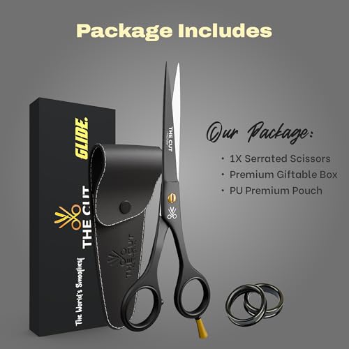 The Cut Factory® 6.5” Matte Black Luxury Hair Scissors – Ultra-Sharp High Carbon Steel Barber Shears for Men, Women & Kids – Gift-Boxed with Leather Pouch For Salon & Home(1x Scissors only)