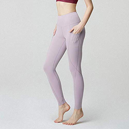 High Waist Yoga Pants for Women Side & Inner Pockets with Tummy Control Sports Leggings Purple - Thumbnail 3