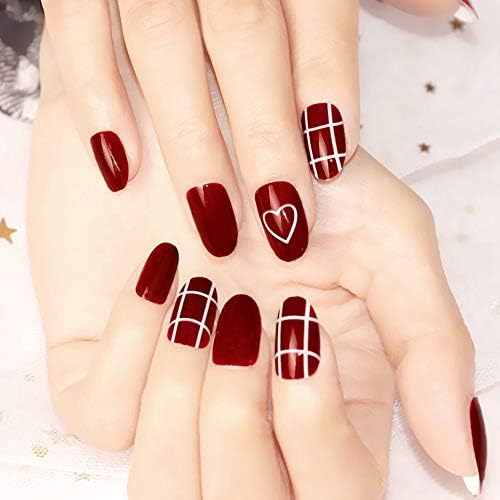 GGSELL 24Pcs Artificial Flase Nails with Glue Charming Fake False Nails Tips Wine Red Pointed Head Full Cover Nail Tips Long Style Nude