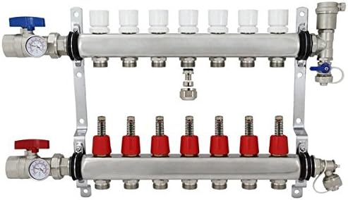 7 Port Stainless Steel PEX Heating Manifold w/PEX adapters