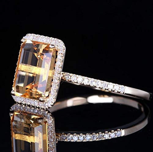 Fashion Women 925 Sterling Silver Citrine Ring Wedding Jewelry Gift - Thumbnail 2
