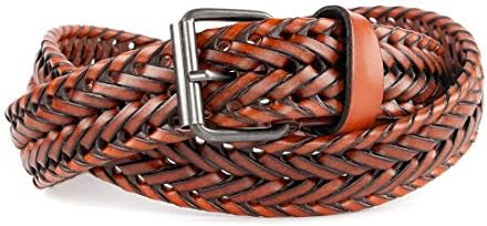 ECHAIN Men Braided Woven Genuine Leather Belt Brown