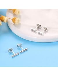 Sllaiss - Juego de 2 pares de pendientes de barra de plata de ley chapados en oro rosa con circonitas cúbicas para cartílago, tragus, hipoalergénico