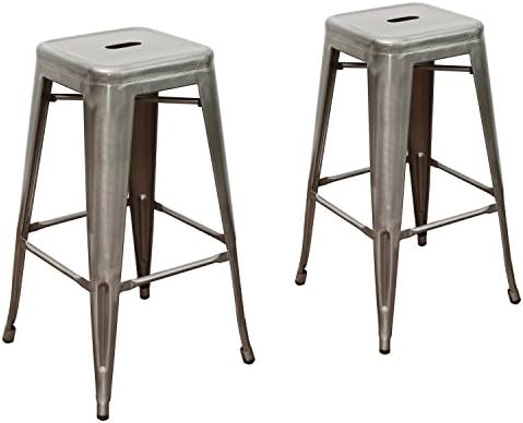 Asense 30 inch Tolix Style metal counter bar-stool four legged backless glossy color paint coat finish (Set of 2) (Silver)