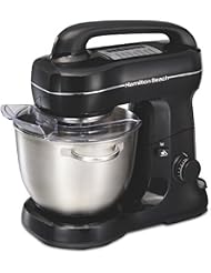 Hamilton Beach Electric Stand Mixer, 4 Quarts, Dough Hook, Flat Beater Attachments, Splash Guard 7 Speeds with Whisk, Easy-Carry Top Handle, Black