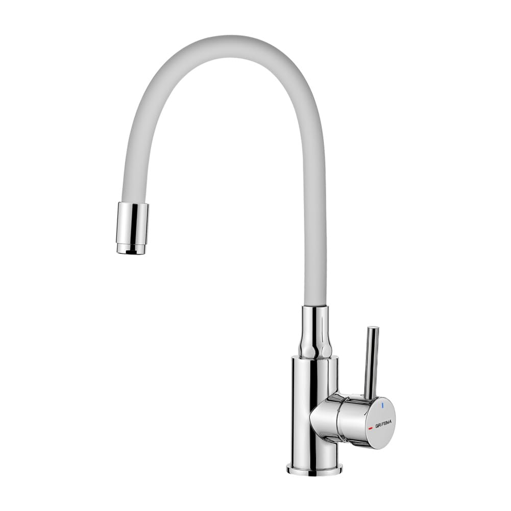 GRIFEMA GRIFERÍA DE COCINA-G4002-3 White Kitchen Sink Mixer Tap with Flexible Universal Swivel Spout Spout, Chrome