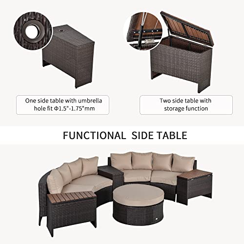 Outsunny 8 Piece Outdoor Rattan Sofa, Half Round Patio Furniture Set