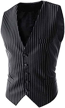 LIWEIKE Men's Pinstripe Formal Single Breasted Suit Vest Waistcoat