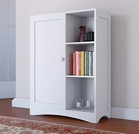 Home Source Floor Cabinet Painted White 3 Shelves 1 Cupboard