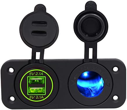 Tonsiki 12/24V Dual LED USB 4.2A Charger Power Outlet Adapter and Cigarette Lighter Socket for Motorcycle Car Boat Marine Carvan (Green)