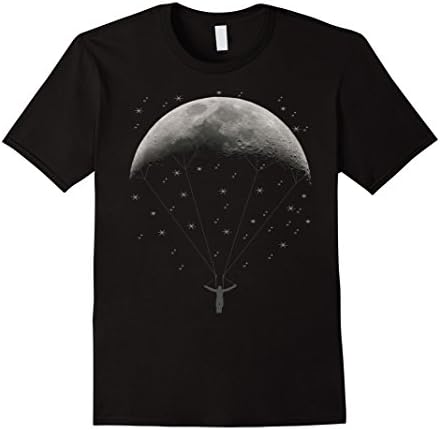 Men's Funny Parachute moon,Paragliding T Shirt,Sky Diver with star Large Black