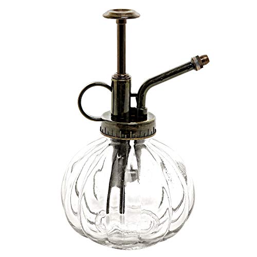 Clear Vintage Style Decorative Ribbed Glass Plant Mister Bottle with Top Pump