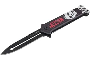 KINSTORE 8” Spring Assisted Folding Joker Tactical Pocket Knife w/Belt Clip Fantasy Dagger Why So Serious Survival Camping Hunting Stainless Steel Blade EDC (-1)
