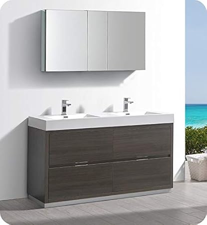 Fresca Valencia 60 Gray Oak Free Standing Double Sink Modern Bathroom Vanity W Medicine Cabinet Amazon Com