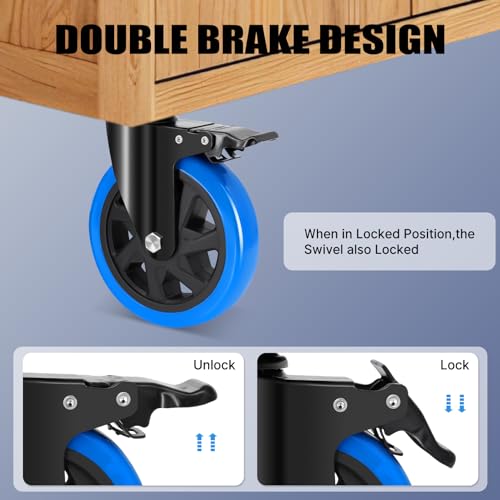 Humagineer 150mm Heavy Duty Furniture Casters with Double Brake, Heavy Duty Swivel Casters for Heavy Loads, 1200kg Load, Silent and Durable Polyurethane Castors, Set of 4