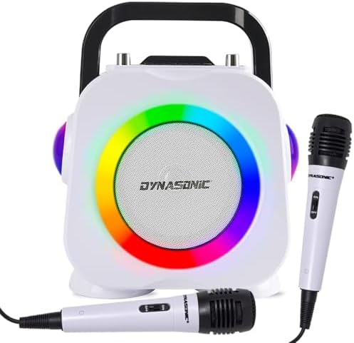 DYNASONIQUE. Haut-Parleur Bluetooth sans Fil avec lumières LED. Machine de karaoké Portable avec Deux Microphones. Cadeau Original (Dk-201 Noir)