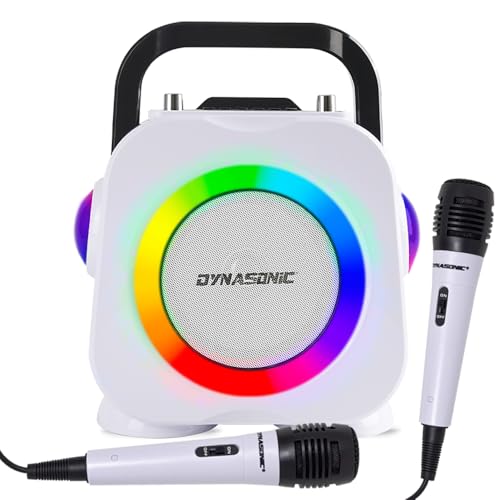 Cassa Bluetooth senza fili con luci LED. Macchina per karaoke portatile con due microfoni. Regalo originale. Altoparlante (Dk-201 nero)