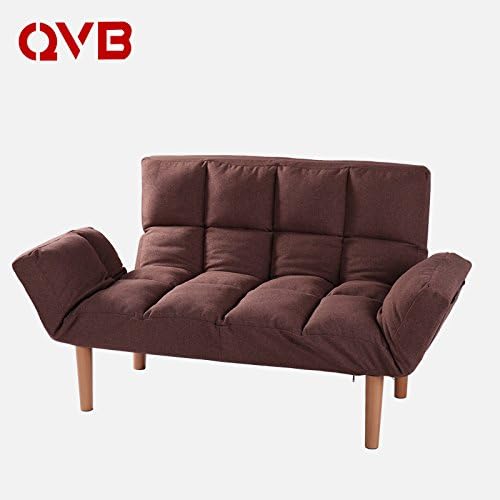 Modern Sofa Futon Lounger Loveseat Wood Legs and Adjustable Armrests backrest Folding Sofa studio Sofa (Brown)