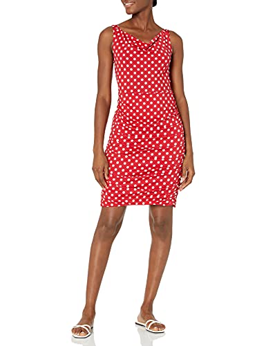 Star Vixen Women's Petite Petite Sleeveless Rouched Cocoon Dress Dress, red/Whi…