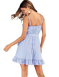 Romwe Vestido corto de verano sin mangas con tirantes y lazo