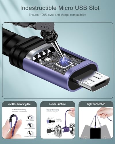 Micro USB Charging Cable, 1 Pack 6FT Android Charger Cord Nylon Braided Fast Charging Cable Compatible Galaxy S6 S7 Edge,Kindle,Android & Windows Smartphones, PS4 and More-Purple