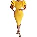Bodycon4U Women's Ruffle Sleeve Round Neck Bodycon Club Party Cocktail Evening Wedding Pencil Midi Dress Yellow L