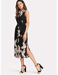 milumia Mujer Botón Arriba impresión sin mangas cuello vestido de gasa