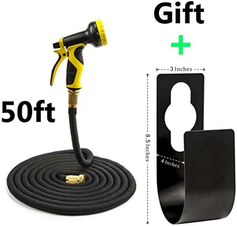 Garden Hose Expandable 50FT + [Metal Wall Hose Hanger] + [9 Patterns Spray Nozzle High Pressure] Kink-Free Lightweight Expanding Water Hose for Car Washing Cleaning Patio Watering Plants - Rominetak