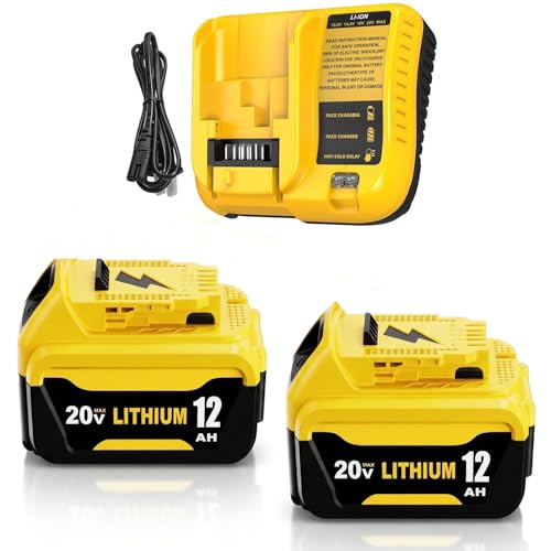Boetpcr 2-Pack 12000mAh High Capacity Replacement for 20 Volt Battery and DCB107 Charger Combo Compatible with 20V Battery Lithium DCB207 DCB206 DCB204 DCB200 DCB201 DCB203 Series Tool (Yellow) by Boetpcr - Used condition - US$38.27