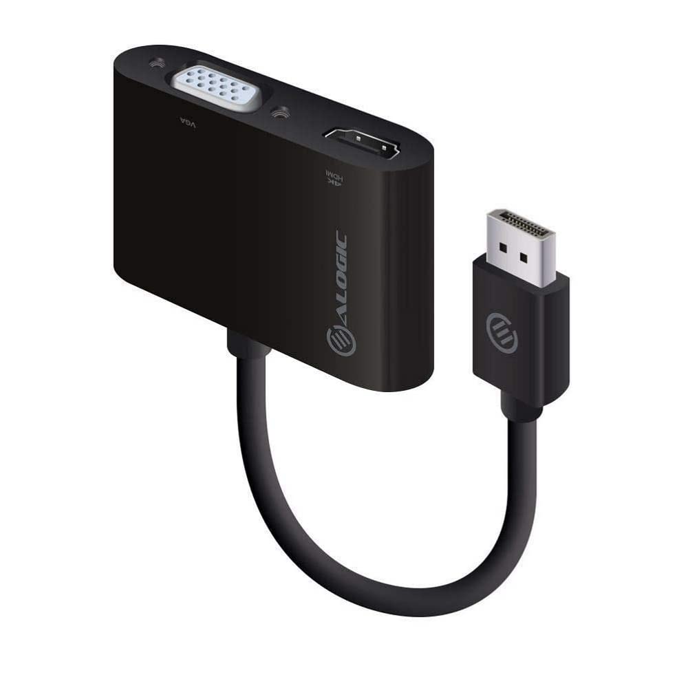 ALOGIC 2 in 1 DisplayPort to HDMI/VGA Adapter (Male to 2 Female) - Premium Series; Compatible with Windows 7 and above and Mac OS; Supports up to 4K Ultra HD