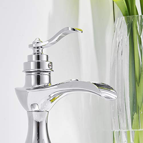 Bathroom Faucet Chrome Waterfall Sink Single Handle One Hole Vanity Basin Lavatory Commercial with Drain Assembly Supply…