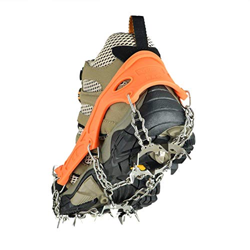 szlzhsm 19 Spikes Crampons Universal Flexible Anti-Slip Ice Grips Snow Traction Cleats Ice Spikes Crampon with Stainless Steel Chain for Climbing Hiking