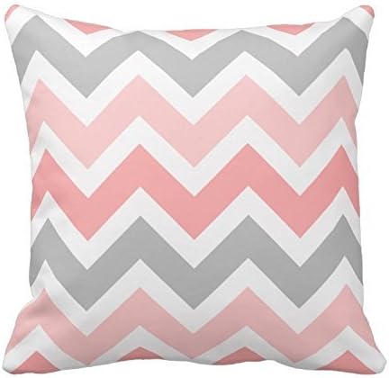 Shengpeng Pinks, Gray, White Zigzag Chevron Pattern Throw Pillowcase 18 x 18 Pillow Cover Twin Sides