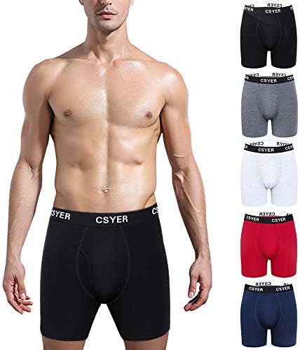 CSYER Mens Boxer Briefs Underwear Comfortable No-Ride up 5 Pack Tagless Cotton Breathable Boxes Brief for Men Boys Pack
