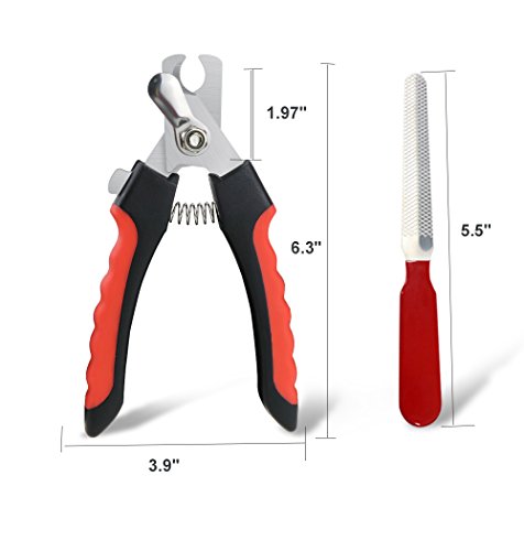 CEESC Pet Nail Clipper for Dogs and Cats, Sharp Nail Trimmer with Nail File Together, Red Essential Grooming Kit - Thumbnail 4