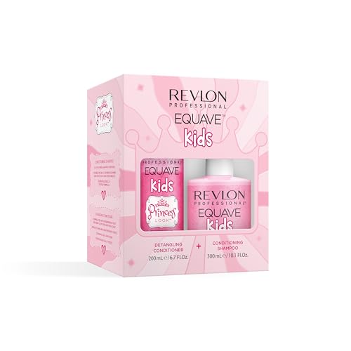 REVLON PROFESSIONAL EQUAVE Kids Princess Duo Set: Detangling Conditioner, 200 ml, sofort entwirrender Leave in Sprühconditioner & Shampoo, 300ml, sanfte Haarpflege für glänzende, seidige Kinderhaare