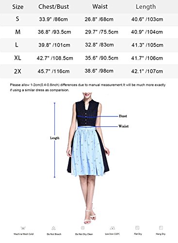 OTEN Women's Midi Dirndl Dress Rockabilly Cocktail Polka Dot & Blue Floral