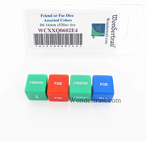 Friend or Foe Assorted Colors 16mm (5/8in) D6 Dice Pack of 4 Wondertrail