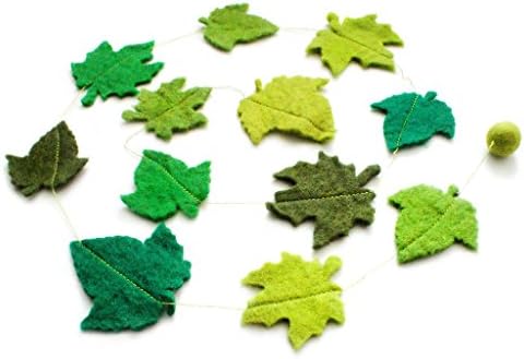 Maple Leaf 100% Wool Fall Garland, Handmade (Green Maple Leaf)