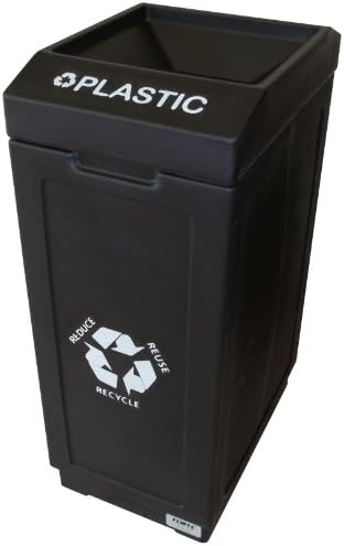 Forte Products 8001844 Open Top Recycle Bin with Plastic Graphic, 14.5" L x 21.5" W x 36" H, Black