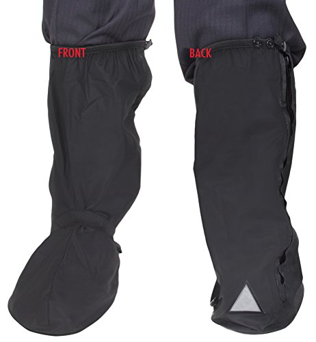 PROTECT-SHAYNE Black Waterproof Rain Boot Shoe Covers with Reflector (Large)