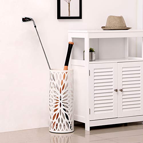 SONGMICS Umbrella Stand, Long and Short Umbrella Rack, Free Standing Holder for Canes Walking Sticks, with Drip Tray 2 Hooks, White ULUC20W - Thumbnail 2